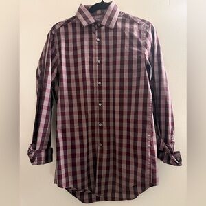 Men’s Van Heusen Flex Burgundy and White Plaid Button-Down Shirt Small S